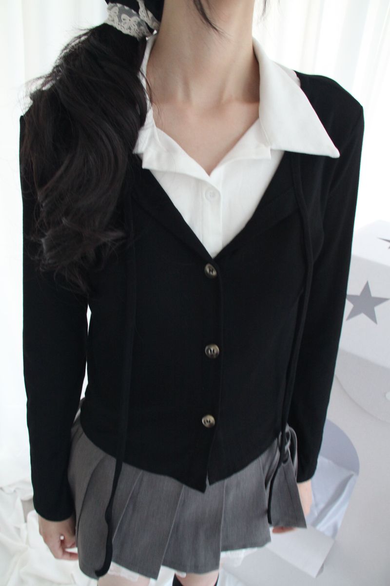 Layered Double Collar Cardigan T-shirt (2color)