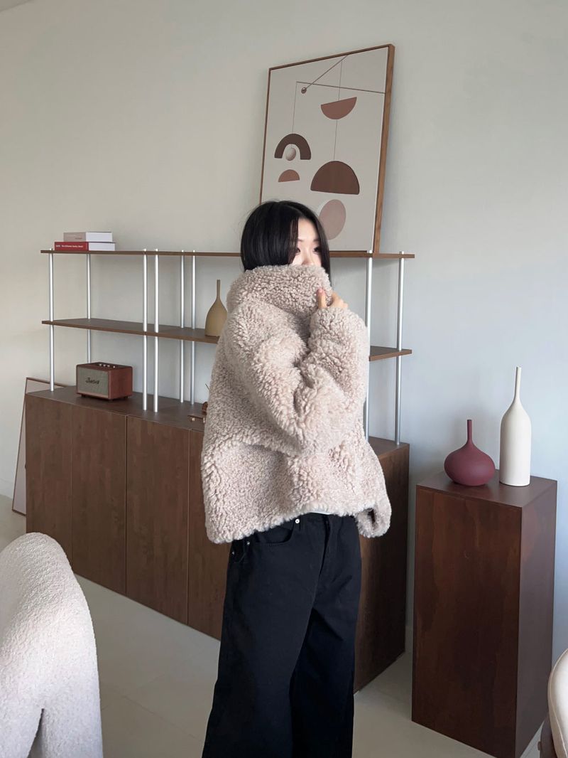 Teddy Hug Fuzzy High Neck Fur Jacket