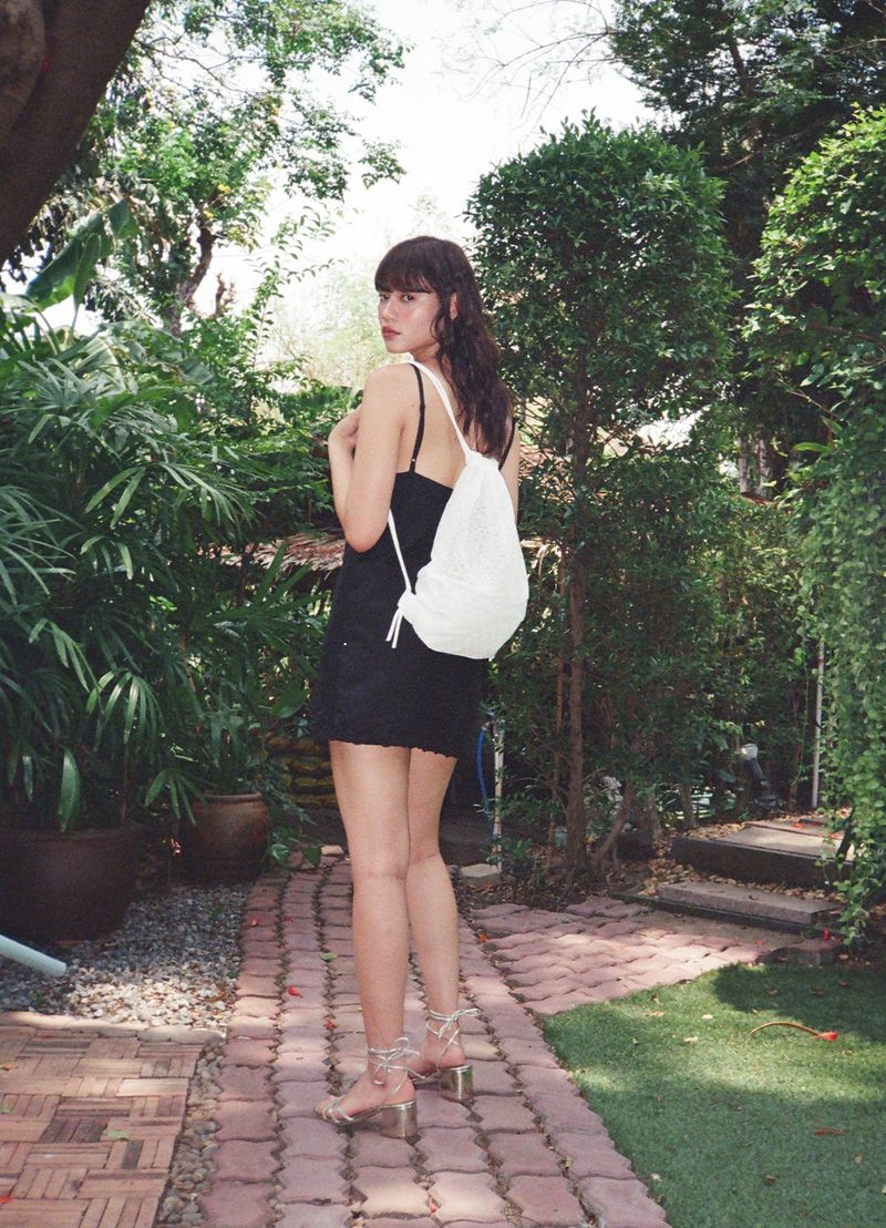  Lace Drawstring Bag - White