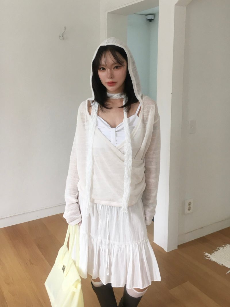 See-through lace long scarf (4c)