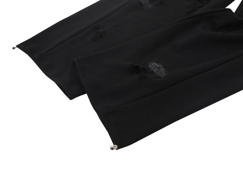 destroyed side tuck sweat pants (black)