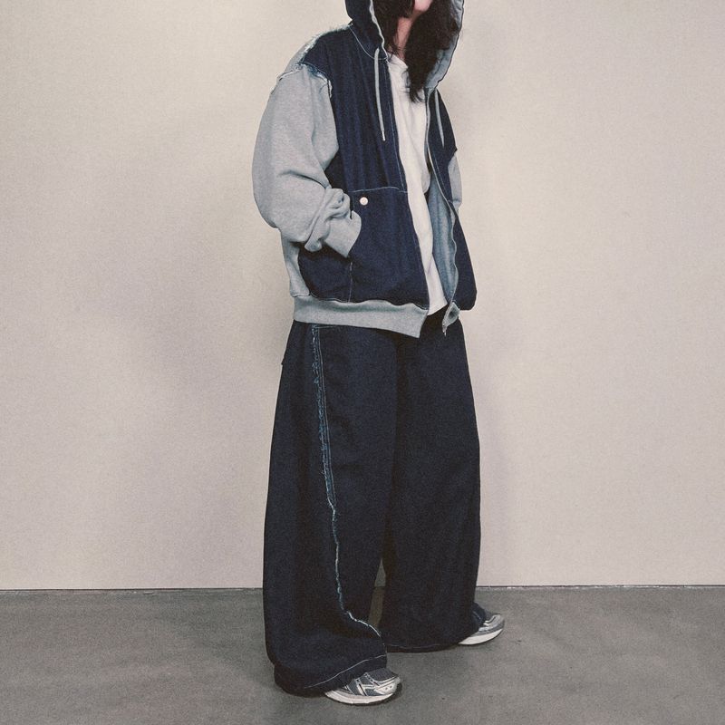layered deconstructed denim pants_blue