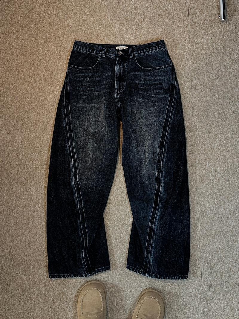 [Premium] Floppy Curved Denim Pants (Blue)
