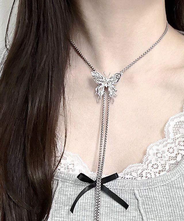 Silver Butterfly Chain Choker Necklace