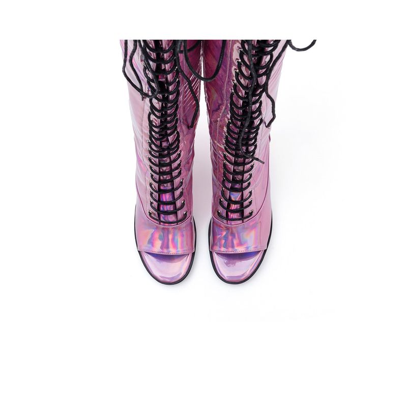 Hologram Thigh High Boots Heel(Pink)