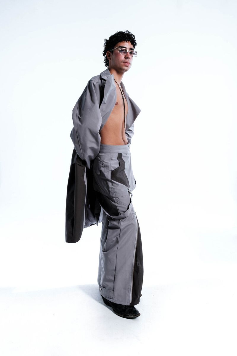 Ghost In The Shell Zip Pleat Pants (Grey & Dark Grey)