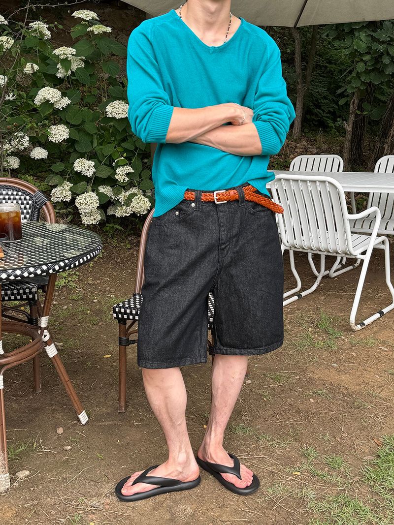 Regular wide bermuda denim pants(2color)