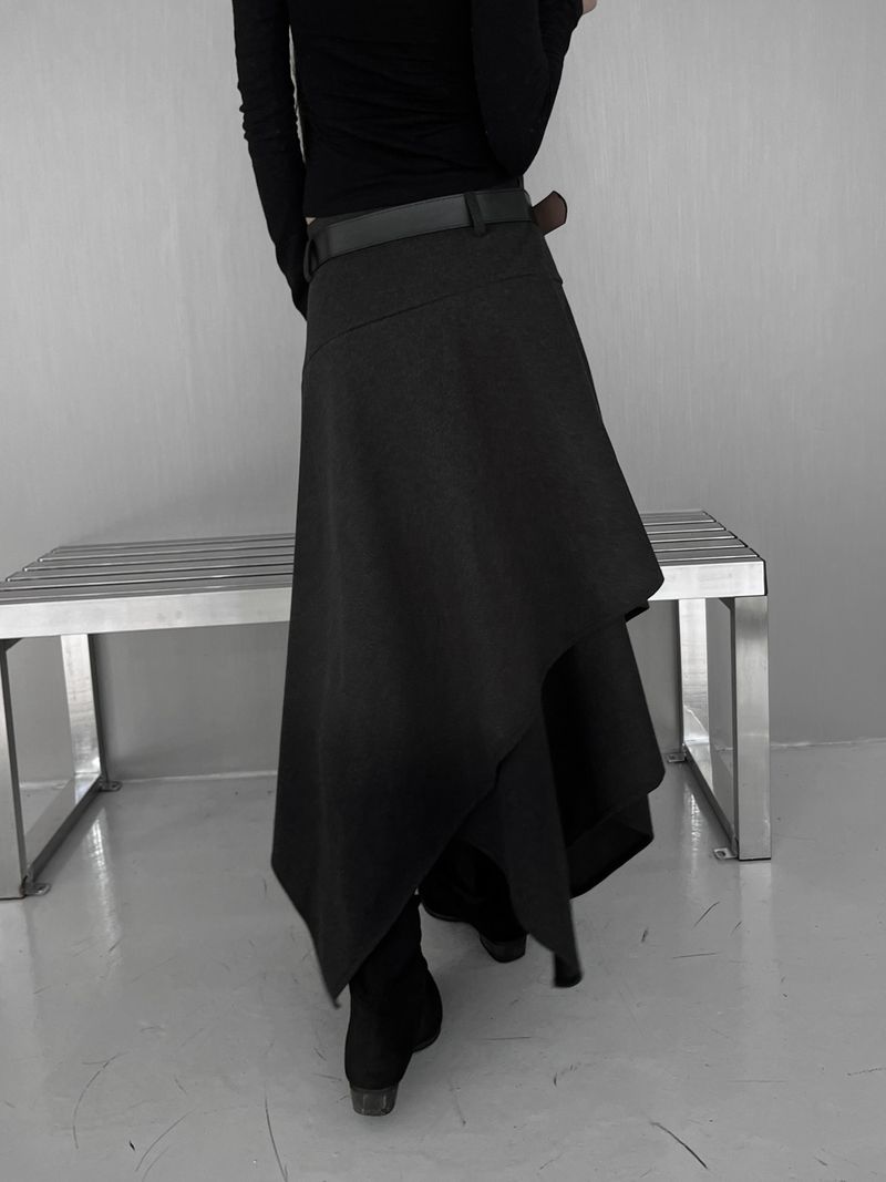 [set] belt shadow wrap skirt (2color)