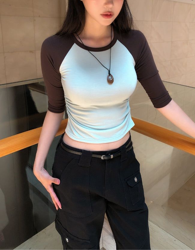 Tones Shirring Raglan Three Quarter T-shirt