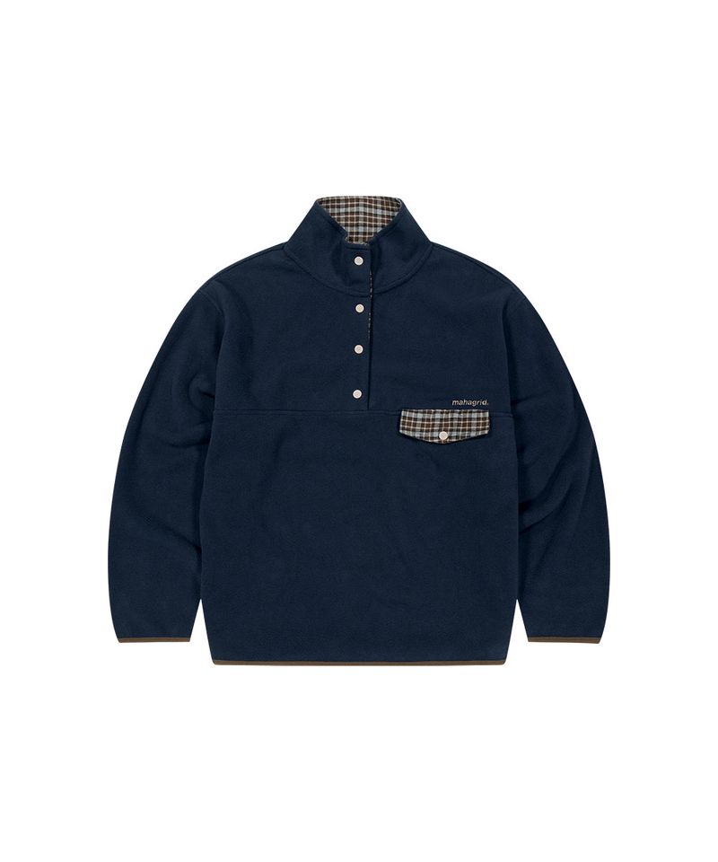 CHECK FLEECE ANORAK_NAVY