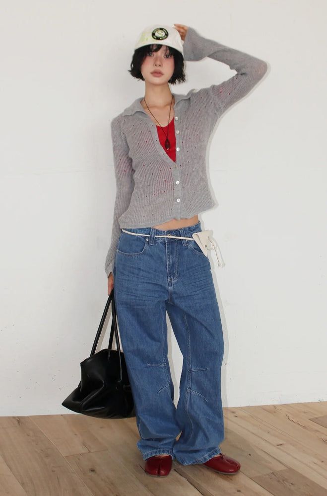 FLARE SLEEVE COLLAR CARDIGAN