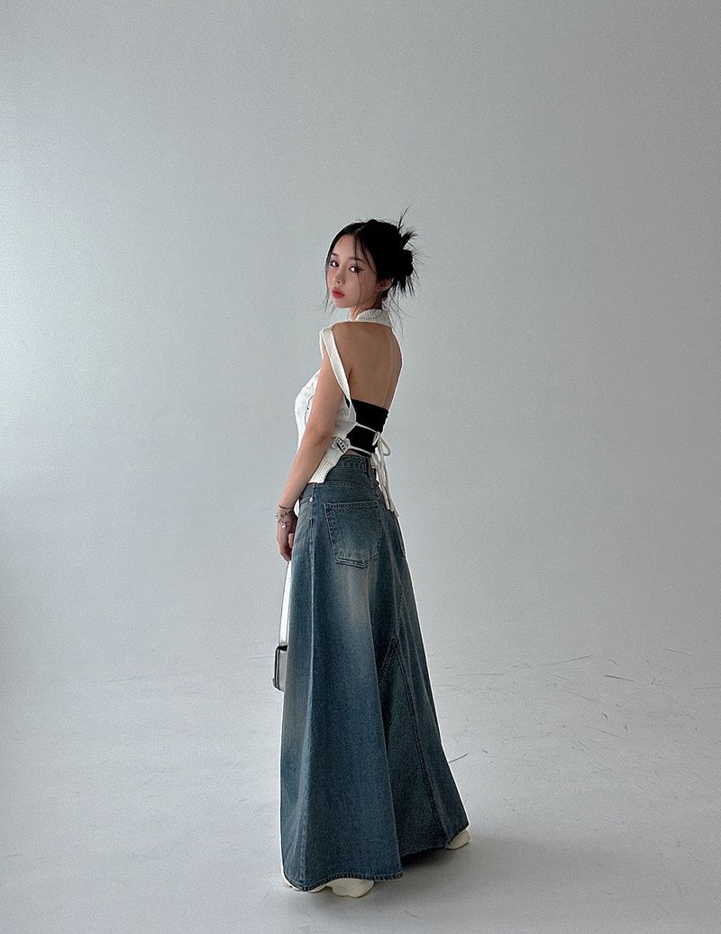 Denim Maxi Long Skirt