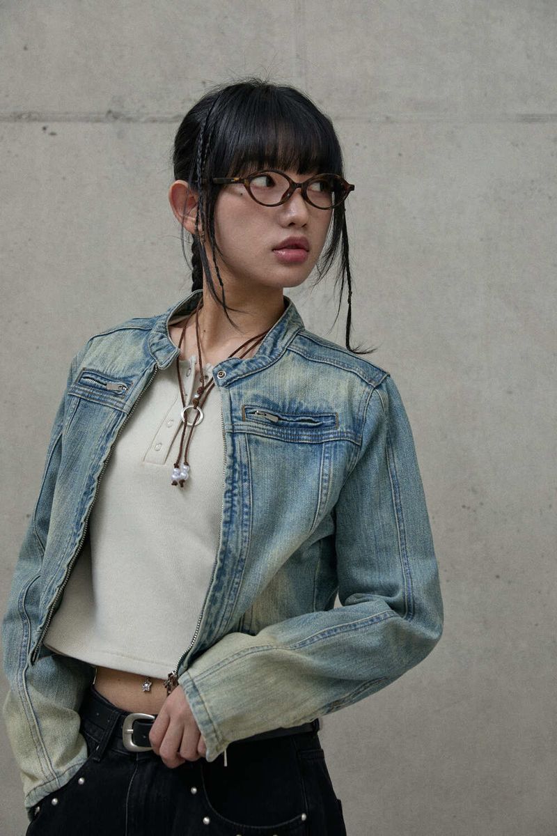 (W) Vintage washed rider denim jacket