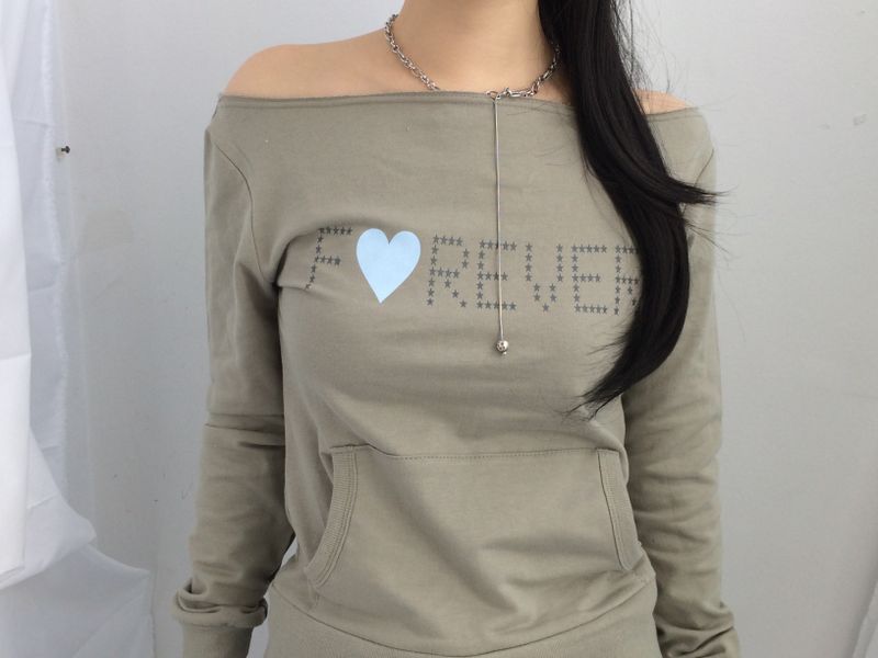Lettering Heart Boat Neck T-Shirt