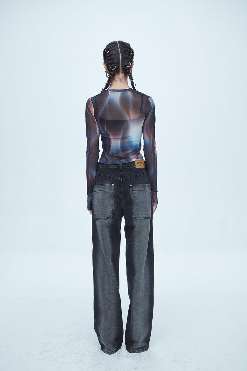 Hyper Brush Washing Wide Denim Pants Black