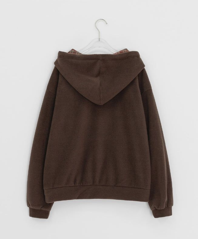 Kistilo Check Half Zip-Up Fleece Hoodie