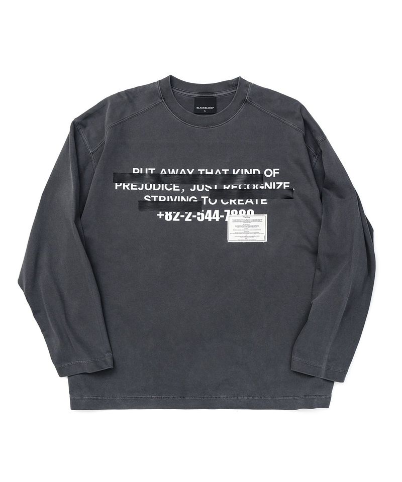 BBD ヒデンスローガンピグメントロングTシャツ（チャコール）