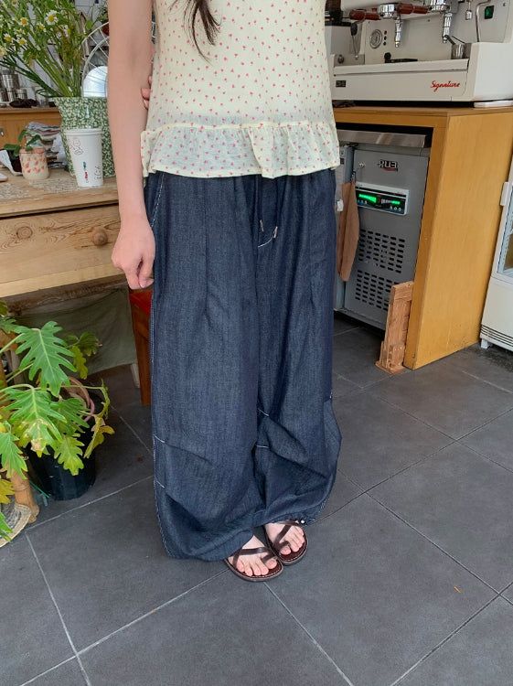 [unisex] Orihi Non-Fade Banding Wide Denim Pants