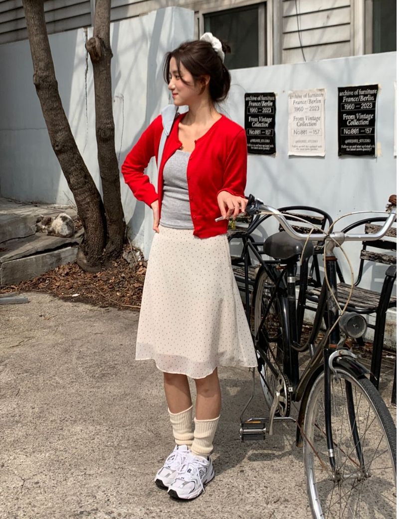 fine dot midi skirt