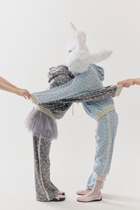 rabbit fluffy hoodie grey