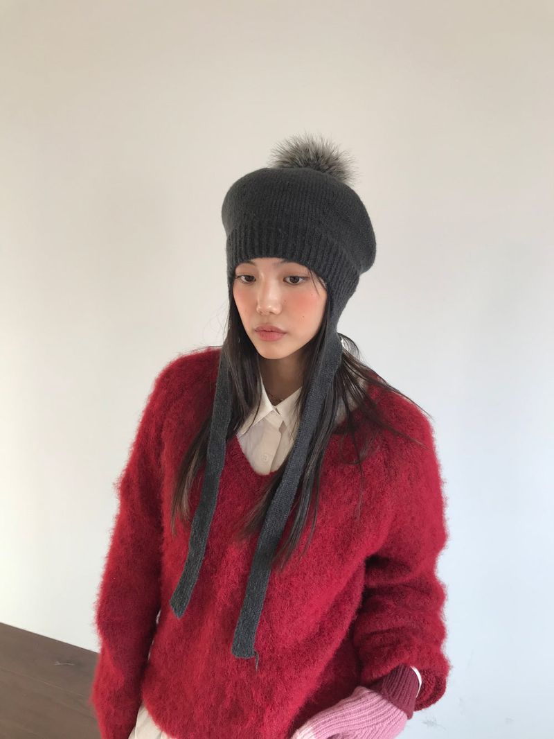Pom-pom knit beret (3color)