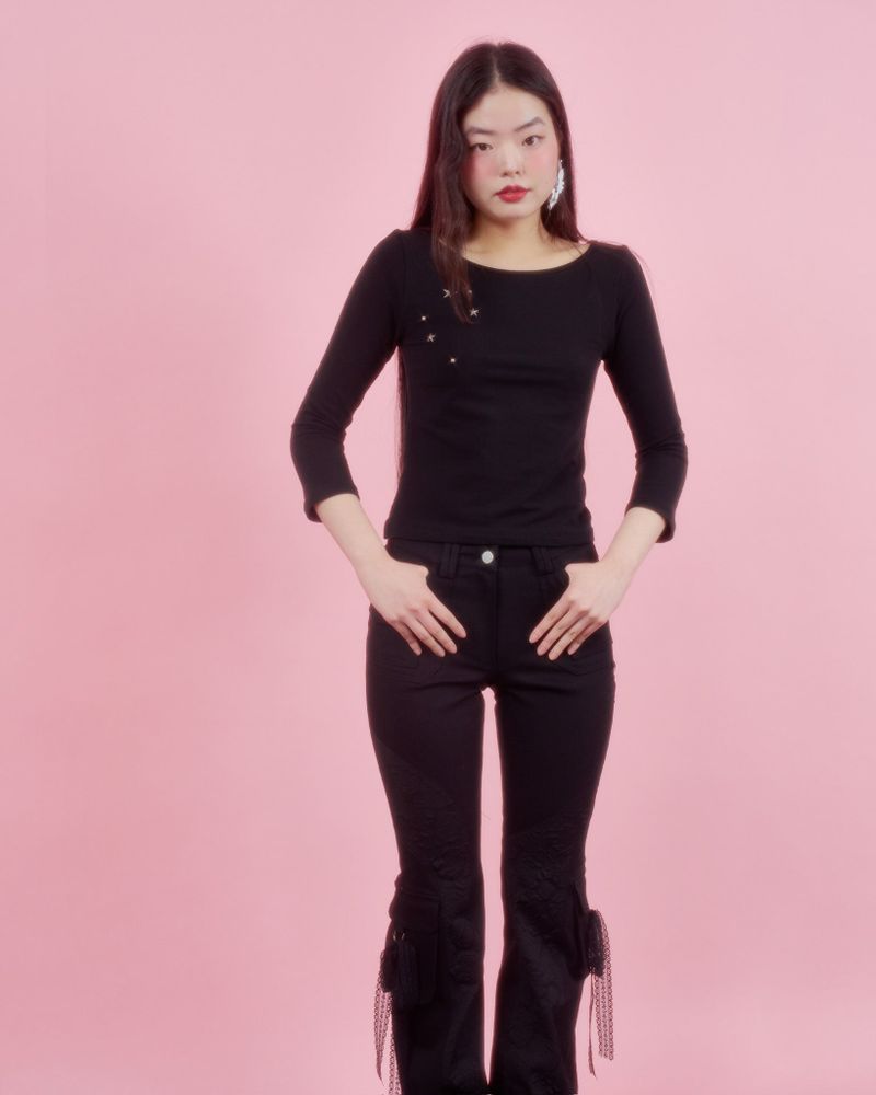 BACK RIBBON STUD T SHIRTS [3colors]