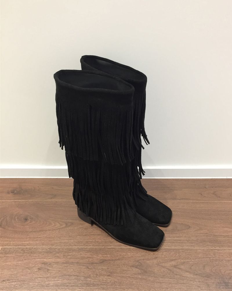 Suede fringe long boots(2color)
