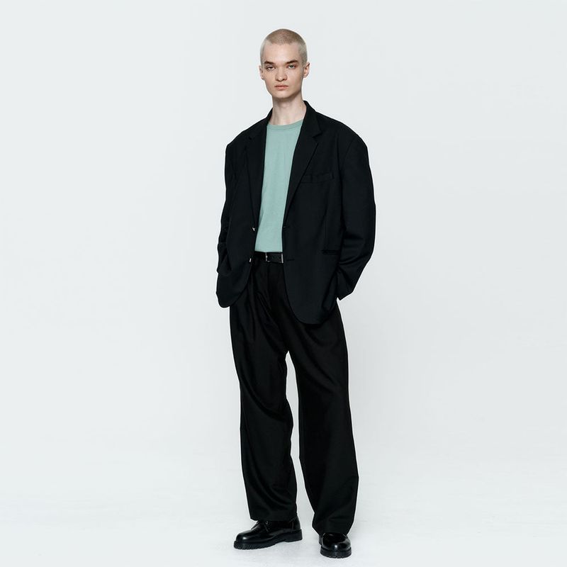 Oversized Wool Single Blazer Black