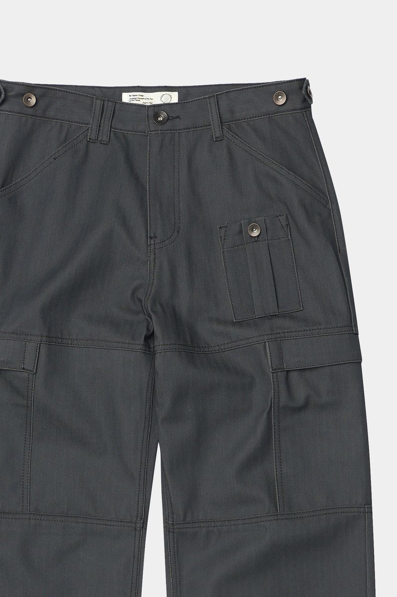 4 Panel Cargo Pockets Herringbone Twill Pants (Gray)