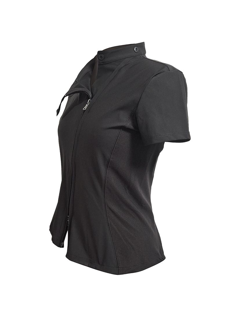  CURVED ZIP-UP SHIRT . DARK BROWN