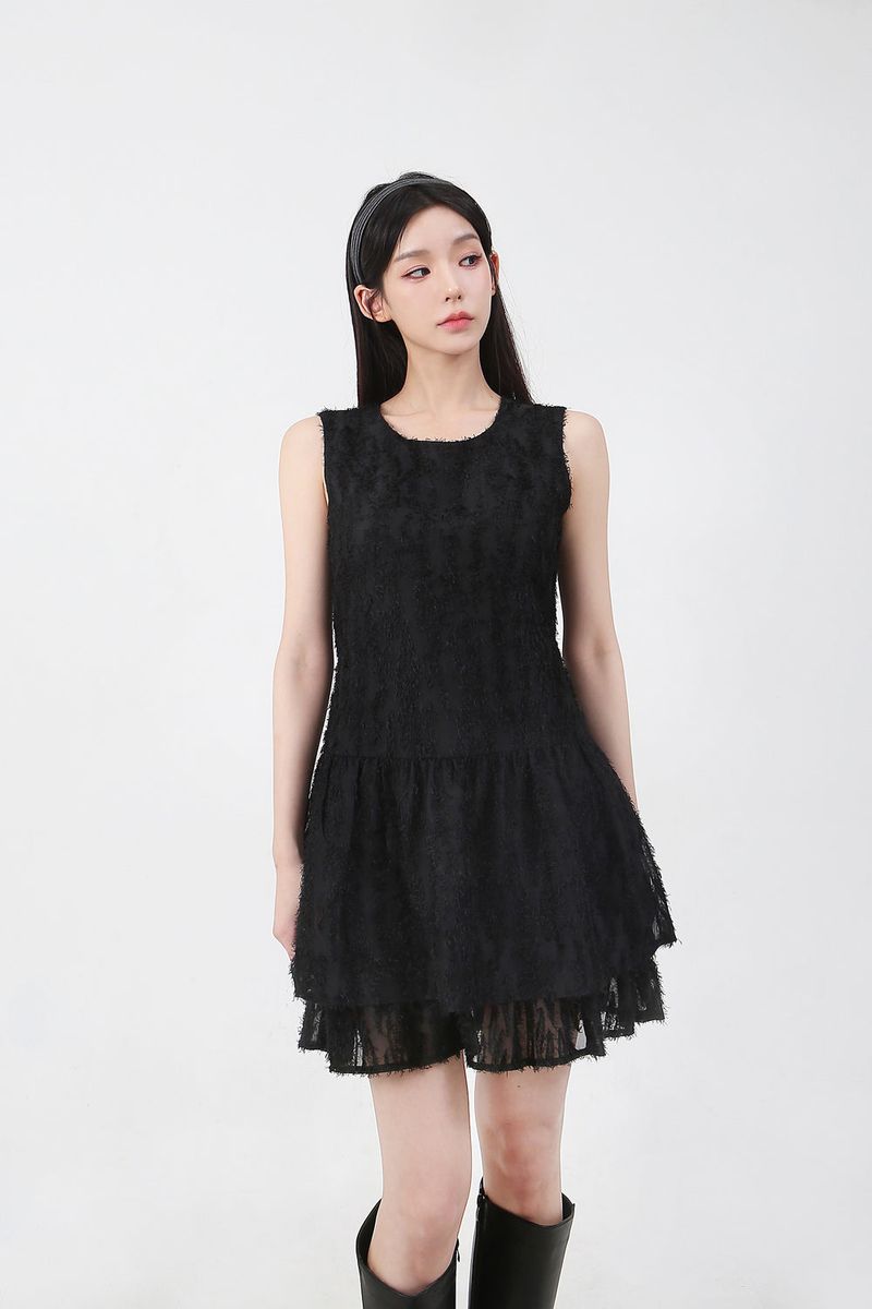 Double Frill Sleeveless Onepiece_black