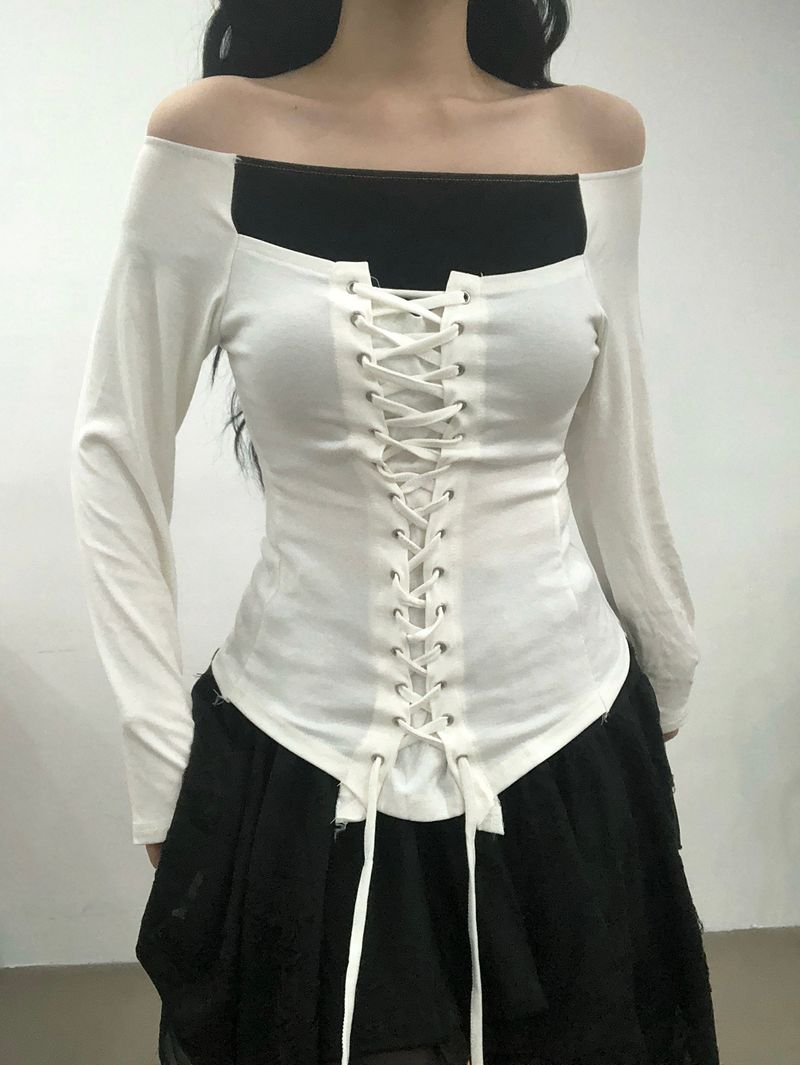 Ribbon Corset Off-shoulder T
