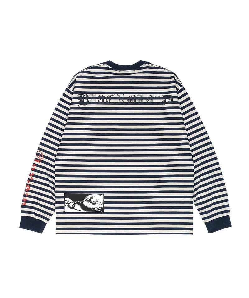 BBD Anxiety Multi Patch Stripe Long T-Shirt (Navy&Sand)