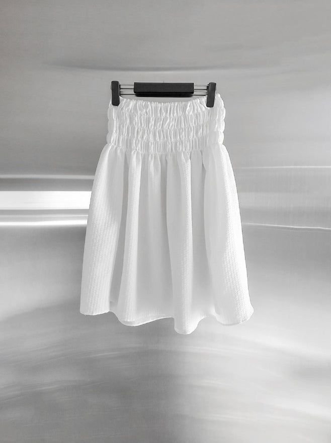 Seersucker smocked midi skirt
