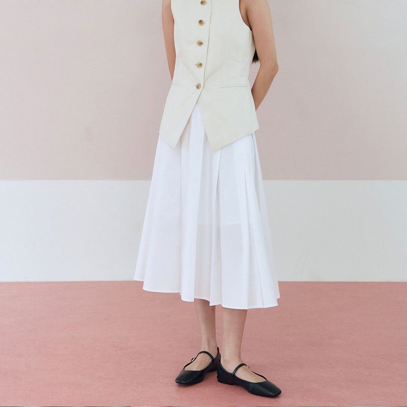 Unbalanced Pleats Skirt_White