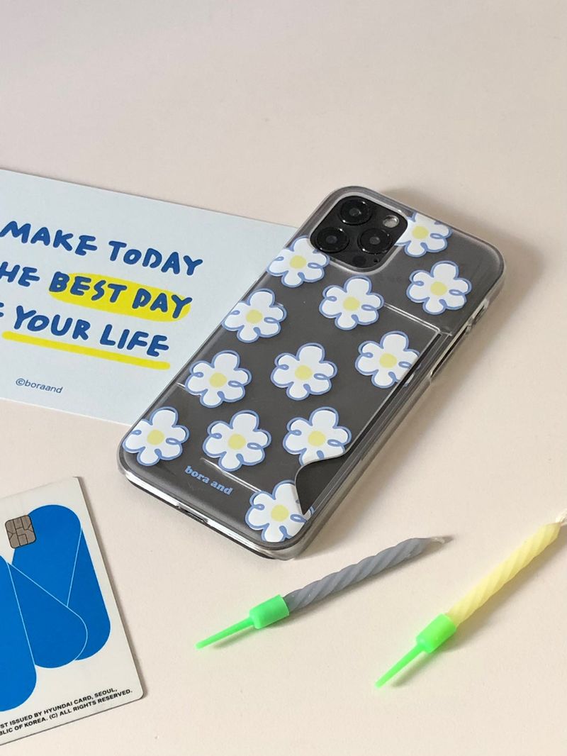 Blue flower card case _ Clear hard (iphone case)