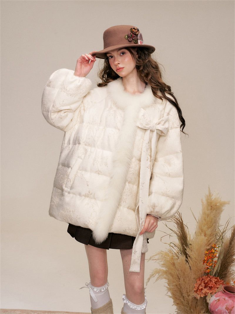 Ribbon Fur Trimming Duck Down Jacket