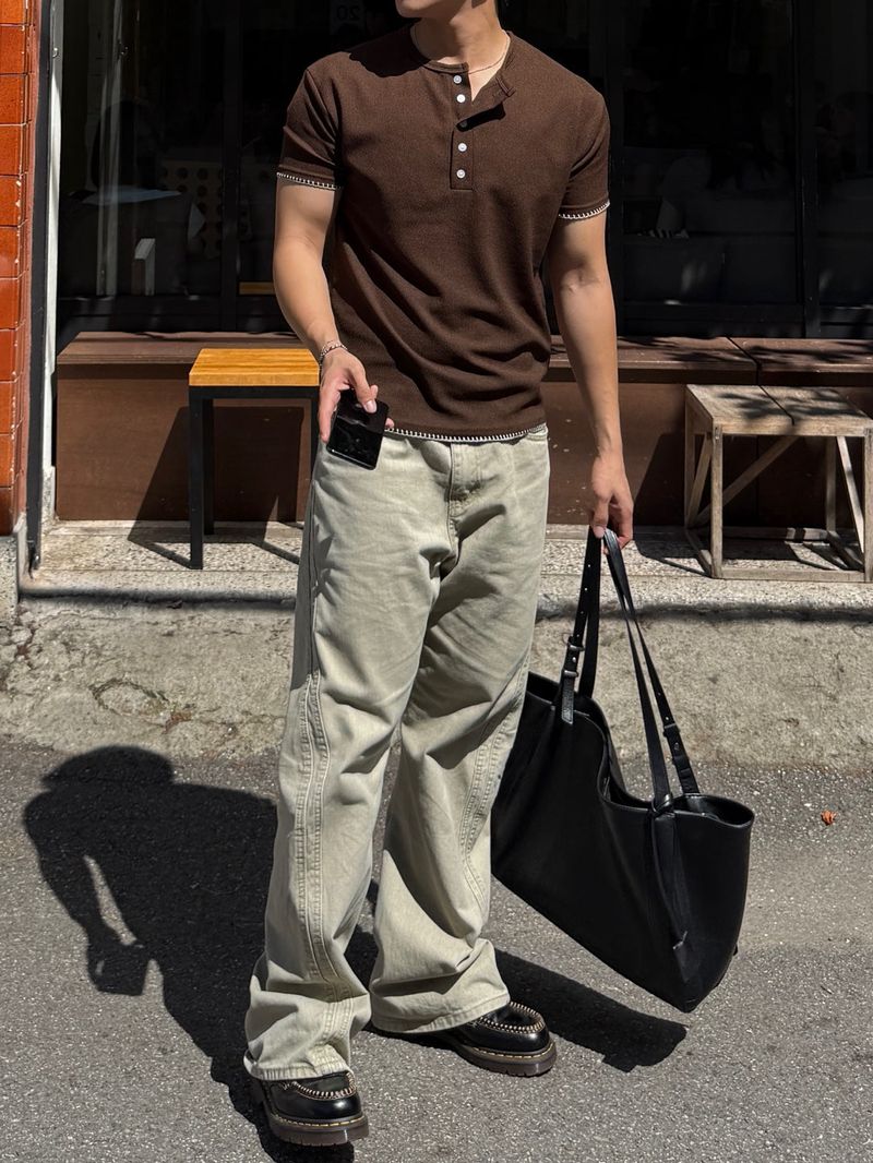 Mir stitch henley neck short sleeve tee