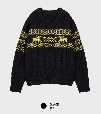 Jake Nordic Cable Overfit Round Long Sleeve Knit