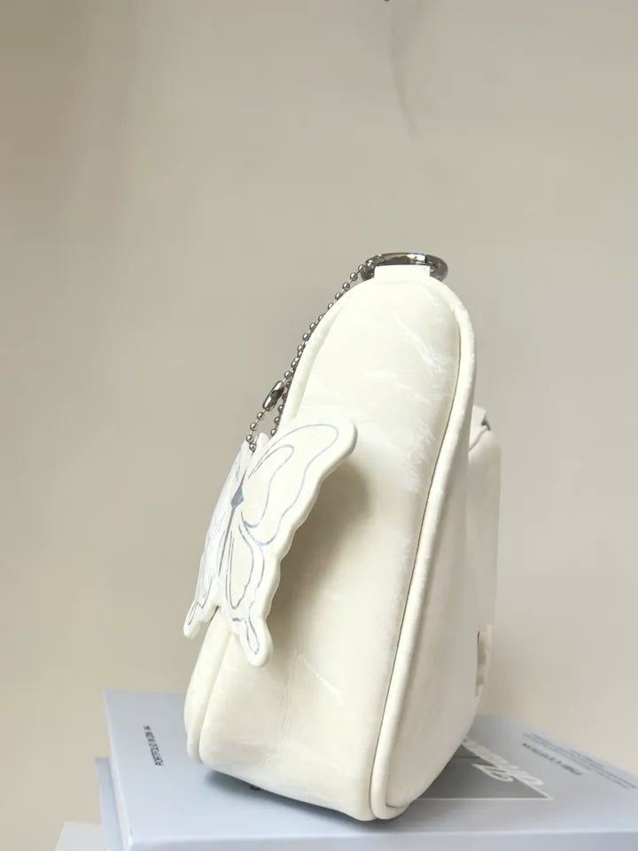 Butterfly Wappen Patch Faux Leather Shoulder Bag