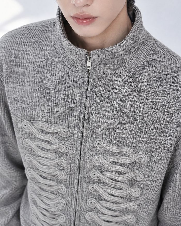 (UNISEX) Napoleon Braid Knit Zip Up