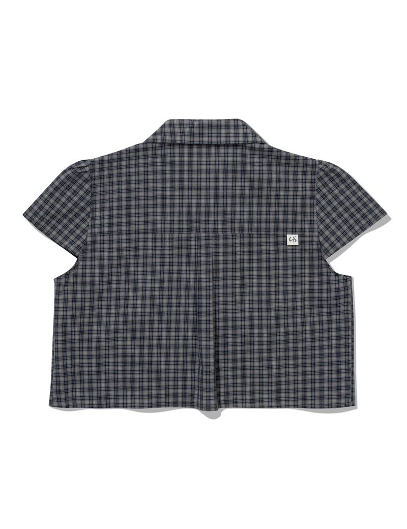 CHECKERED DOUBLE BLOUSE(NAVY)