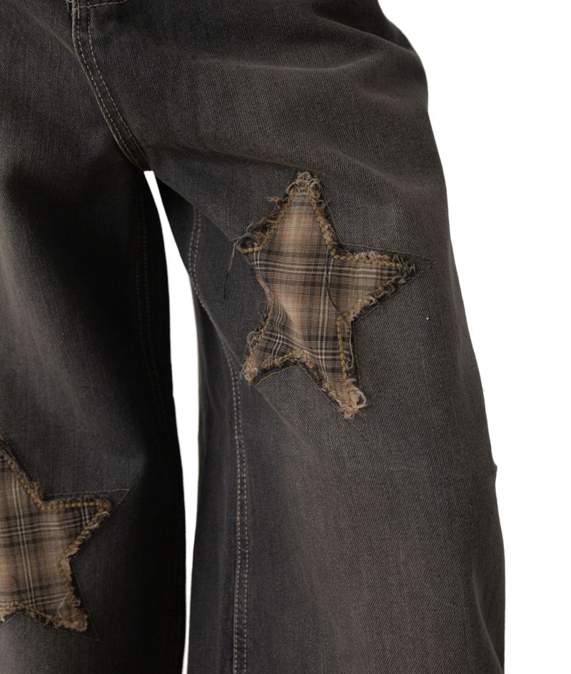 Sina Check Damage Curved Jeans