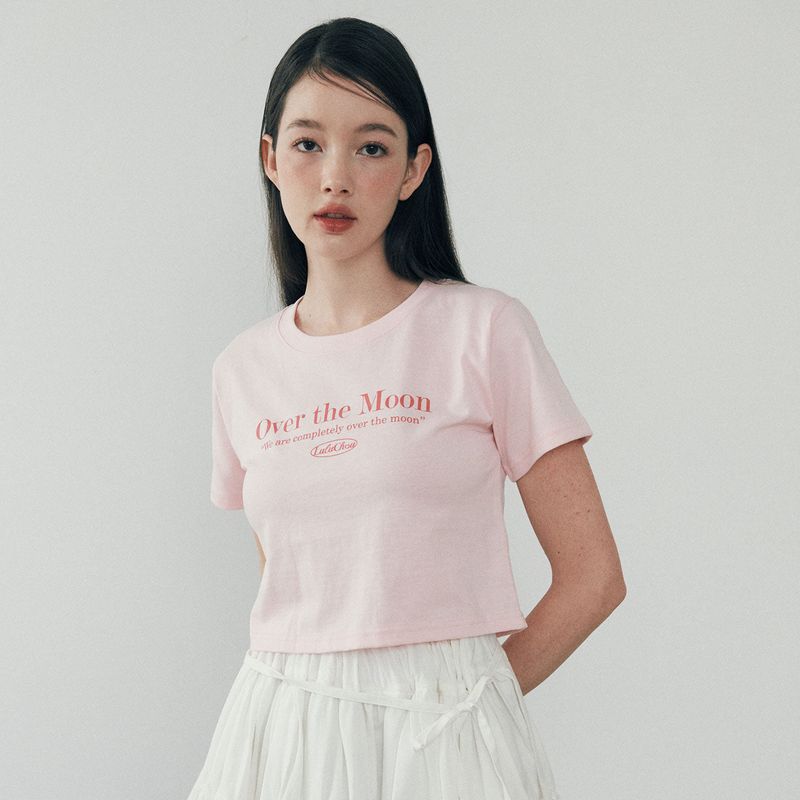 Moon Crop T-shirt - GLOW PINK