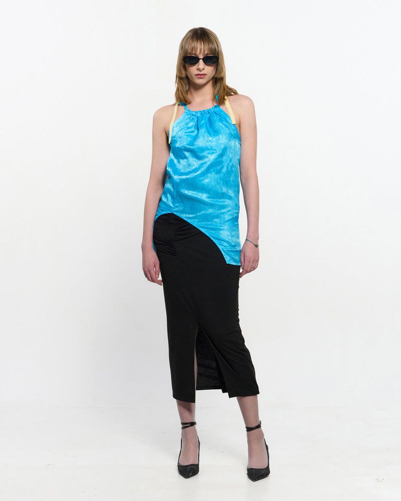 Shirring Layered Slit Skirt _ BLACK