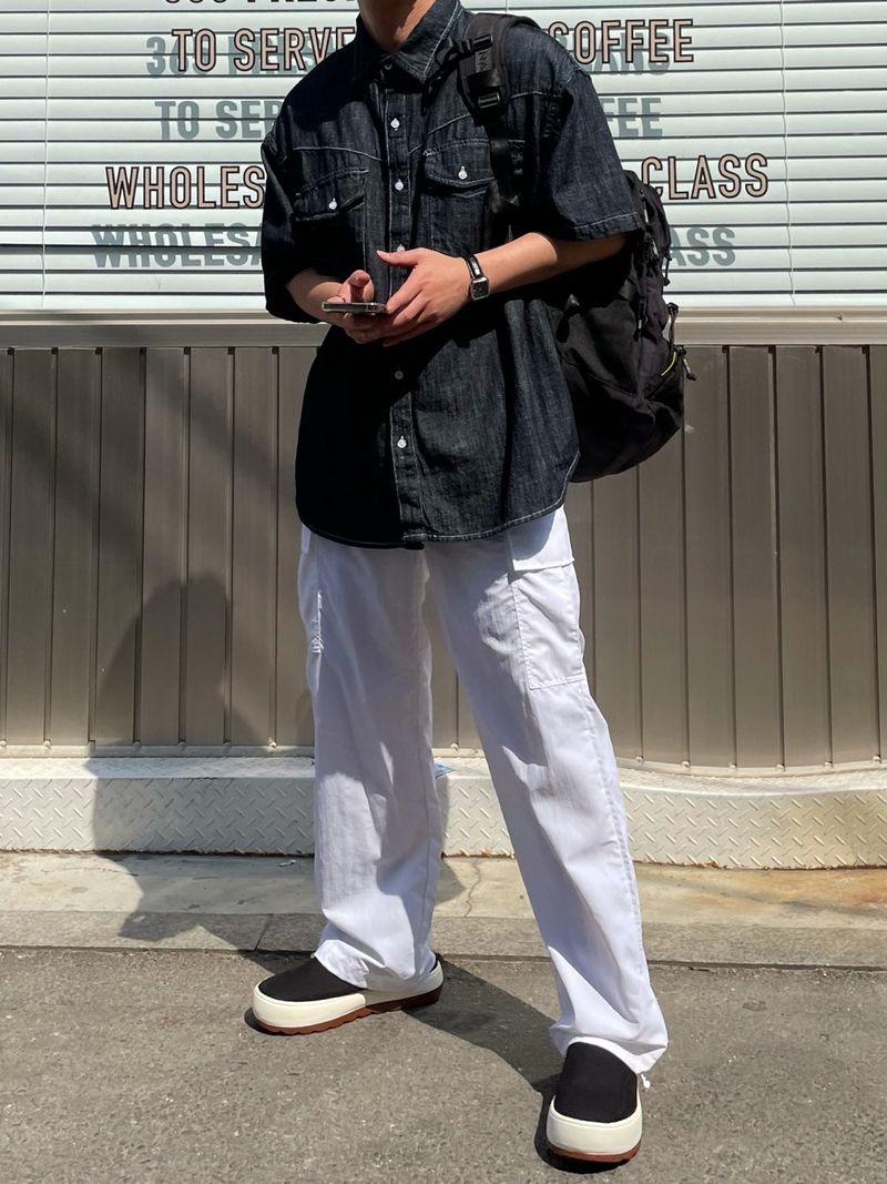 LINEN WESTERN DENIM HALF SHITRS(2COLOR)