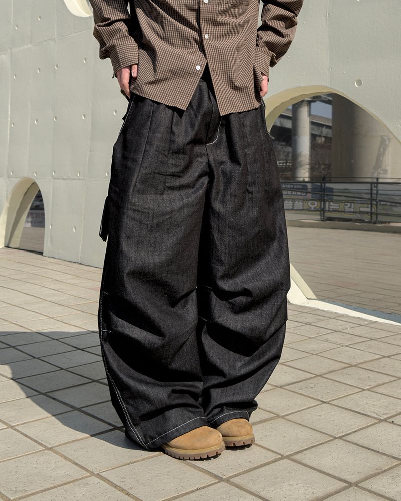 Hanel Check Flap Balloon Denim Pants