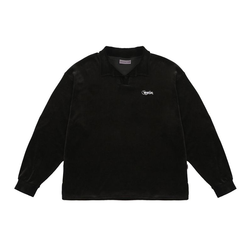 ARCANE FUNK（アーケインファンク）の「VELVET OPEN RUGBY SHIRTS BLACK（Tops）」