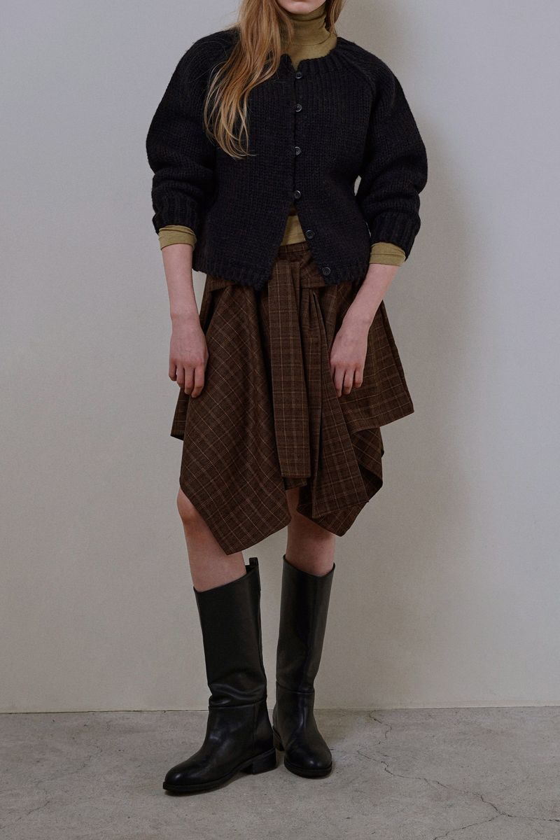 Wave check skirt_brown