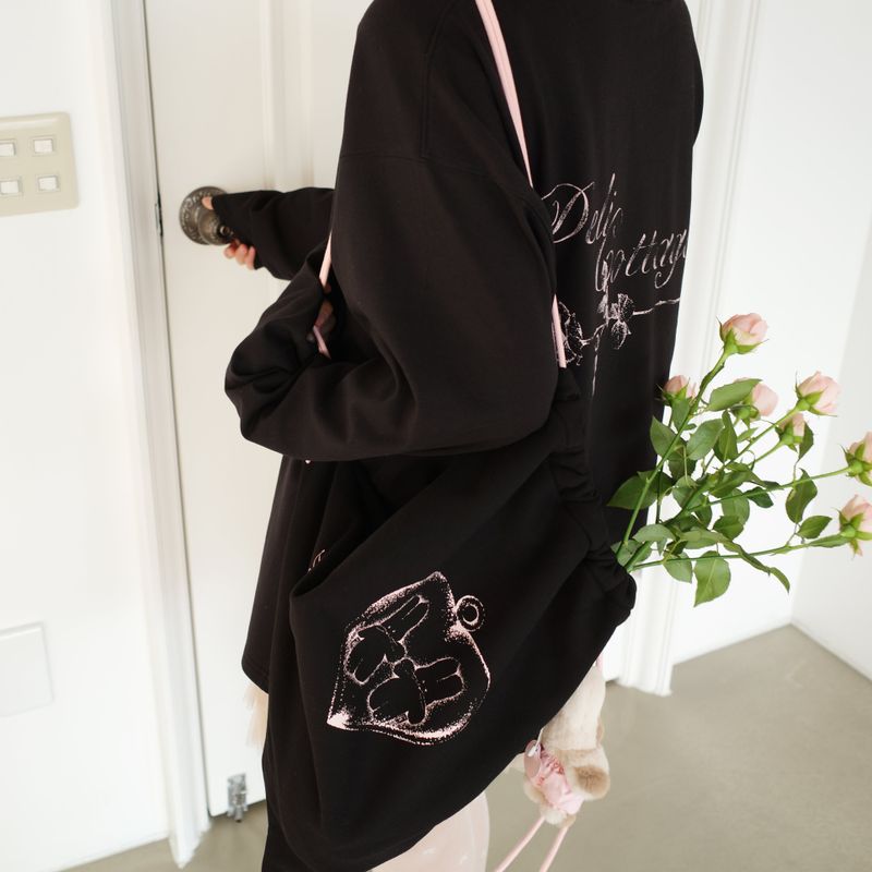 Deli rabbit string bag (black_pink)